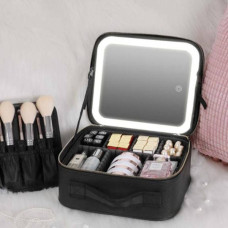 Косметичка-органайзер шкіряна з дзеркалом LED підсвічування Cosmetic Lab Чорна