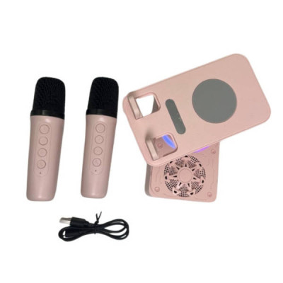 Підставка для телефону з караоке та 2 мікрофони Microphone speaker set K18-2 Рожева