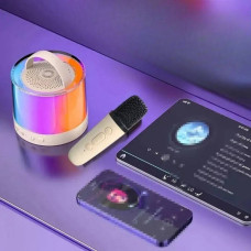 Караоке колонка з 2 мікрофоном та підсвічуванням Bluetooth K52 Бежева