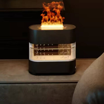 Зволожувач повітря з імітацією крапель дощу та полум'я Humidifier Чорний
