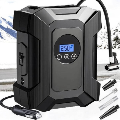 Компресор портативний автомобільний Air pump AND XL-1024 від прикурювача 12 В з цифровим дисплеєм Чорний