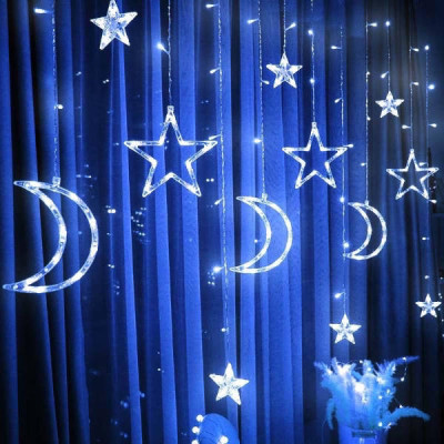 Гірлянда штора від мережі місяць та зірки 12шт 8 режимів 2,5*1 Синя