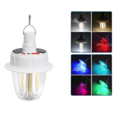 Лампа акумуляторна підвісна з гаком та сонячною панеллю T38-COB+SMD(RGB) Біла