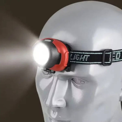 Ліхтар налобний на батарейках 1801-COB+LED Чорний з червоним