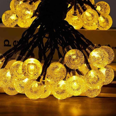 Гірлянда Кульки 50 Led вулична вологостійка від сонячної панелі, чорний дріт SF-61 Тепле світло