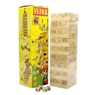 Гра Вежа дерев'яна 54 деталі 4FUN Game Club Wood 7358 Натуральний