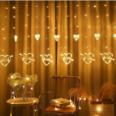 Гірлянда штора 12 Сердець LOVE 220V Жовтий