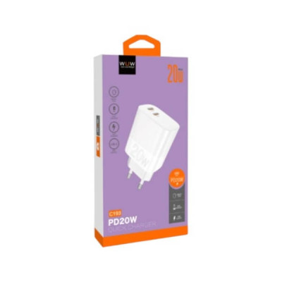 Зарядний пристрій WUW-C193 PD20W+PD20W Charger USB C + USB C white