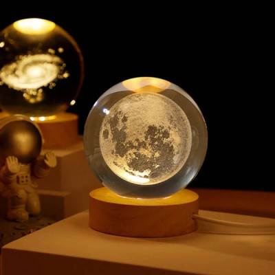 Куля акрилова Місяць 3D 6см з підсвічуванням на підставці