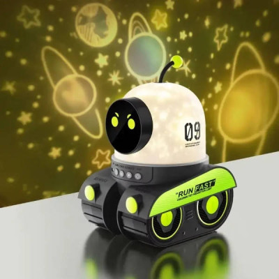 Проектор-нічник музичний акумуляторний Робот Droid WH-E03 Білий із зеленим