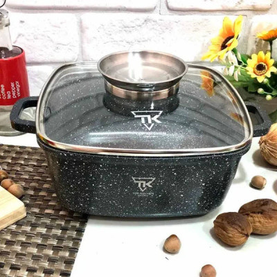 Каструля квадратна з антипригарним покриттям та кришкою 24см 4,5л Тор Kitchen ТК00055 Чорна