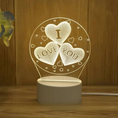 Настільний світильник New Idea 3D Desk Lamp Серця в кулі I love you Біла підставка