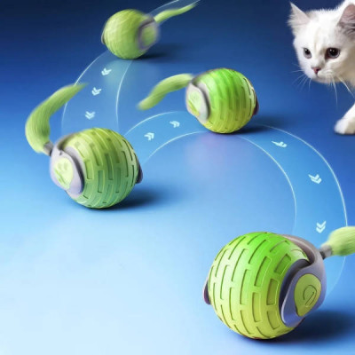 Іграшка для котів інтерактивна М'ячик з хвостом, що рухається Cat toy ball Зелений