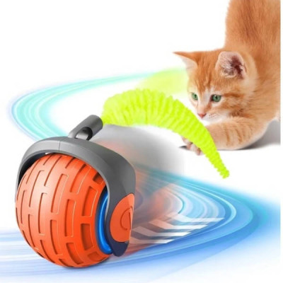 Іграшка для котів інтерактивна М'ячик з хвостом, що рухається Cat toy ball Червоний