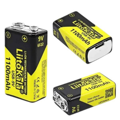 Акумулятор Крона 1100mAh LiitoKala USB-9V Чорний з жовтим