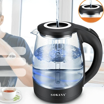 Електрочайник із підсвічуванням скляний 1,8л 1500Вт SOKANY SK-09067