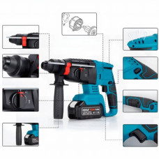 Перфоратор акумуляторний 21V + 2 акумулятори 1300мАч в кейсі Hammer Drill 5095 Чорний з блакитним