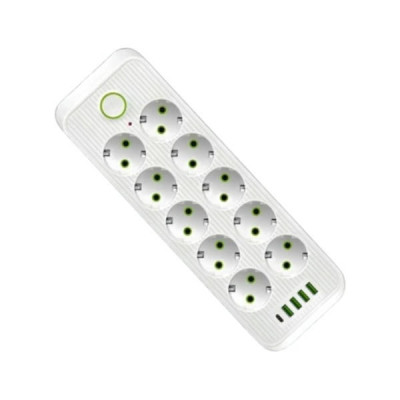 Подовжувач мережевий фільтр 3м 10×220В+4×USB+1×Type-C F26u Білий