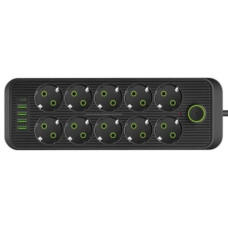 Подовжувач мережевий фільтр 5м 10×220В+4×USB+1×Type-C F26u Чорний