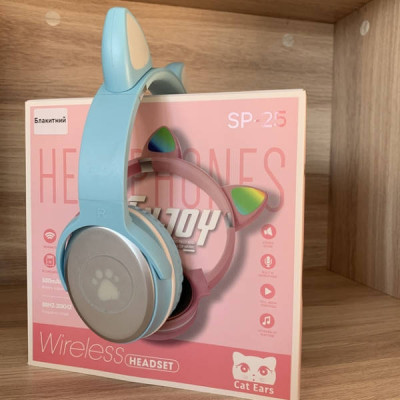 Бездротові навушники Bluetooth з котячими вушками LED SP-25 Блакитні