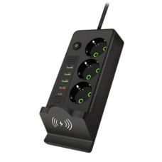 Подовжувач мережевий фільтр з бездротовою зарядкою 5м 3×220В+4×USB+1×Type-C Чорний