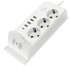 Подовжувач мережевий фільтр з бездротовою зарядкою 5м 3×220В+4×USB+1×Type-C Білий