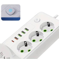 Подовжувач мережевий фільтр з бездротовою зарядкою 3м 3×220В+4×USB+1×Type-C Білий
