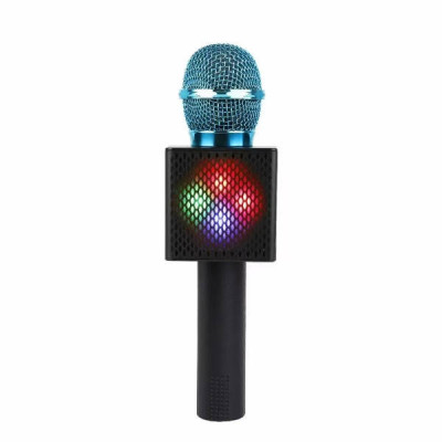 Мікрофон караоке бездротовий Bluetooth USB Чорний із блакитним