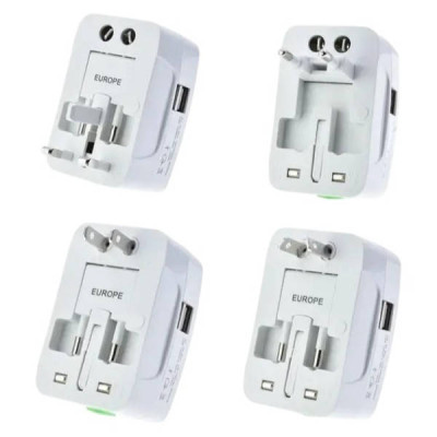 Штекер універсальний для подорожей EU-US-UK-CN-JP-IN Universal Adaptor з USB Білий