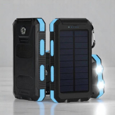 Power Bank із сонячною панеллю, ліхтариком, компасом та карабіном 20000 mAh