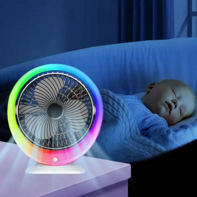 Вентилятор настільний акумуляторний LED RGB, TYPE-C VU-04/JKJ-103 Білий