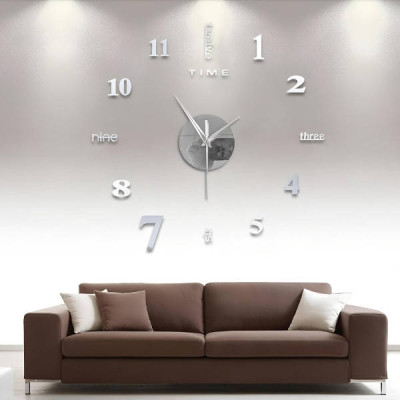 Великий настінний годинник 3D DIY CLOCK 50-90 см Silver
