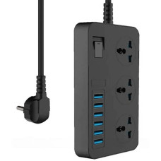 Універсальний мережевий подовжувач фільтр 3×220V+6×USB, 2 метри AR CP02 Чорний