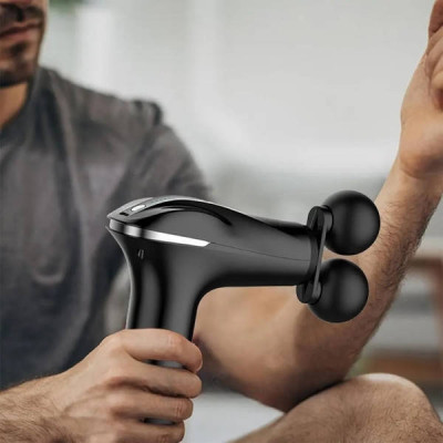Масажер ручний ударний акумуляторний із змінними насадками Fascial Gun NEW HB011 Чорний