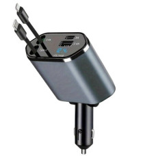 Зарядний пристрій зі шнурами та USB у прикурювач автомобіля QC 3.0 PD Чорне