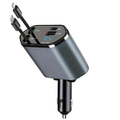 Зарядний пристрій зі шнурами та USB у прикурювач автомобіля QC 3.0 PD Чорне