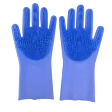 Силіконові рукавички для миття та чищення Magic Silicone Gloves з ворсом Сині