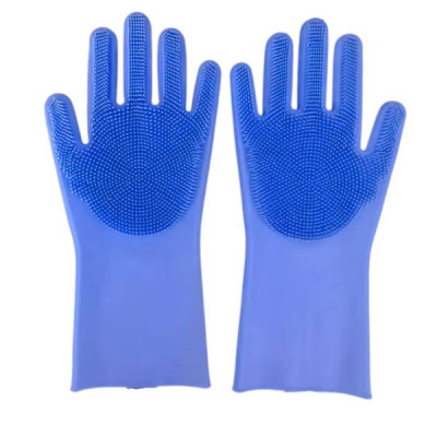 Силіконові рукавички для миття та чищення Magic Silicone Gloves з ворсом Сині