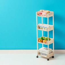 Этажерка органайзер на 4 полиці пластикова підлогова на коліщатках Storage rack 1226 Біла