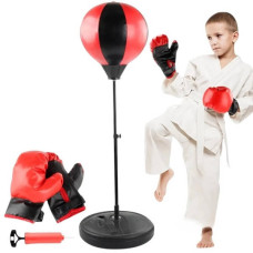 Боксерський набір тренажер для підлоги телескопічний + рукавички punching LY-848 Чорний з червоним