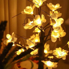 Нічник настільний Молоде дерево світиться 24 LED, живлення від USB або 3 батарейки АА Чорний стовбур та білі