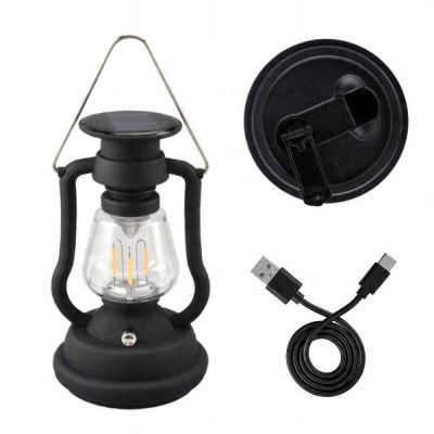 Ліхтар у вигляді гасової лампи 7LED Solar and Hand Crank Lamp RY-T91 Чорний