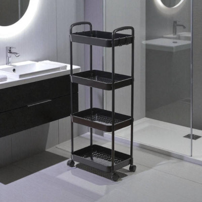 Етажерка підлогова 4-ярусна на коліщатках пластикова Storage rack AND906 Чорна