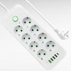 Подовжувач мережевий фільтр 3м 8×220В+4×USB+1×Type-C F16u Білий