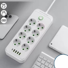 Подовжувач мережевий фільтр 5м 8×220В+4×USB+1×Type-C F16u Білий
