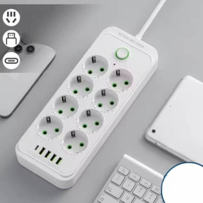 Подовжувач мережевий фільтр 5м 8×220В+4×USB+1×Type-C F16u Білий