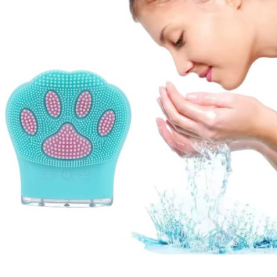 Щітка вібраційна акумуляторна для обличчя Лапка paw washer Блакитна