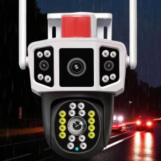 Камера для відеоспостереження вулична з сиреною на 2 об'єктиви IP WiFi JNice 12mp JE-2203 Біла