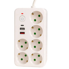 Подовжувач 6*220V, 2USB, 1 Type-C 2500W 5м Power Socket Білий