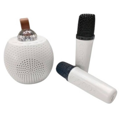 Колонка портативна з 2 караоке мікрофонами та диско-кулею Bluetooth LED Z1 Біла